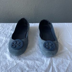 Tory Burch Blue Suede Mini Traveler Flat